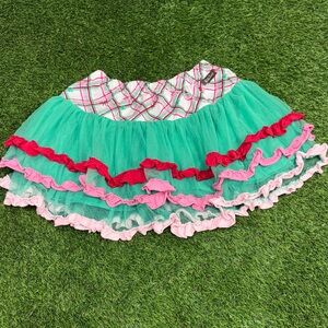Matilda Jane Teal Circle Skirt with‎ Pink & Red Ruffles